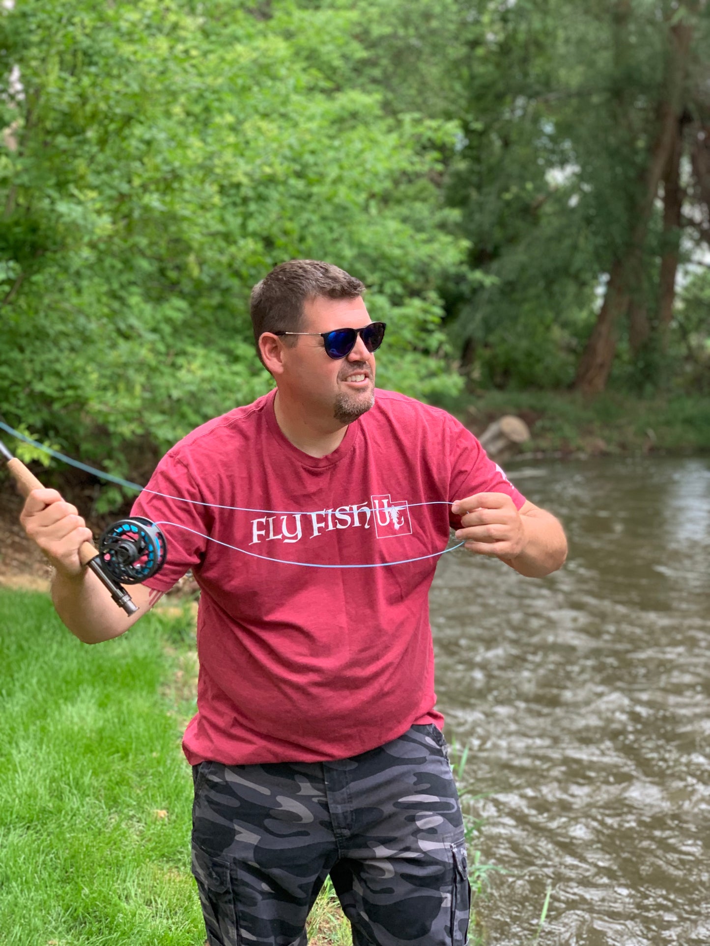Fly Fish UT Logo Cardinal Red Heathered Short Sleeve T